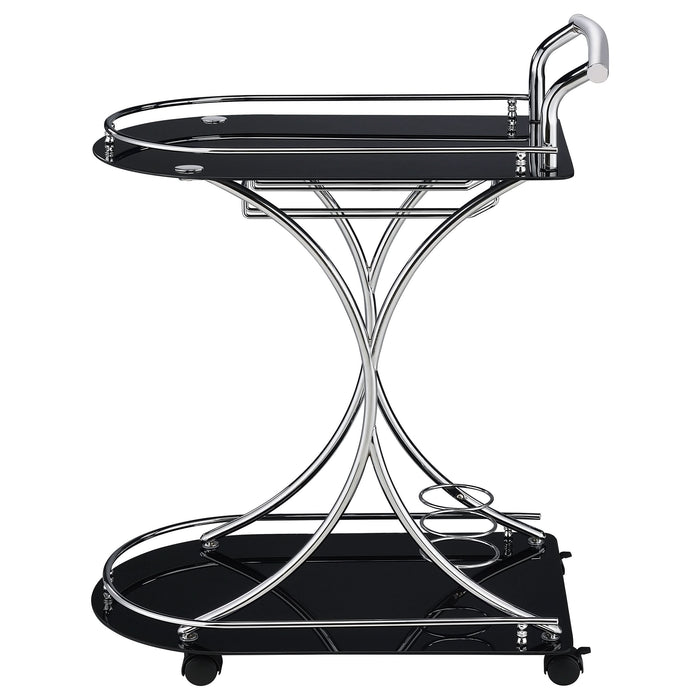 Elfman 2-tier Glass Shelf Metal Bar Cart Black and Chrome - Walo Furniture 