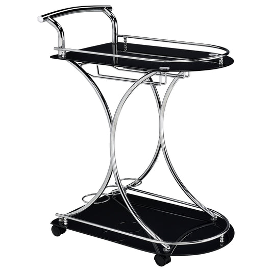 Elfman 2-tier Glass Shelf Metal Bar Cart Black and Chrome - Walo Furniture 