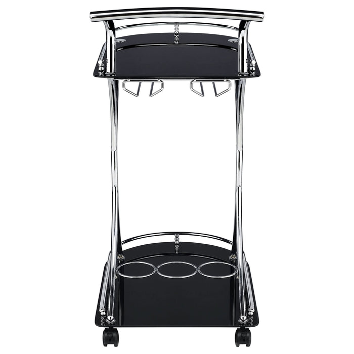 Elfman 2-tier Glass Shelf Metal Bar Cart Black and Chrome - Walo Furniture 