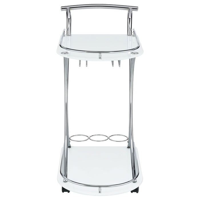 Elfman 2-tier Glass Shelf Metal Bar Cart White and Chrome - Walo Furniture 