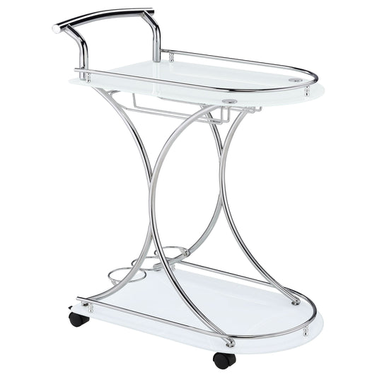 Elfman 2-tier Glass Shelf Metal Bar Cart White and Chrome - Walo Furniture 