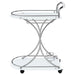 Elfman 2-tier Glass Shelf Metal Bar Cart White and Chrome - Walo Furniture 