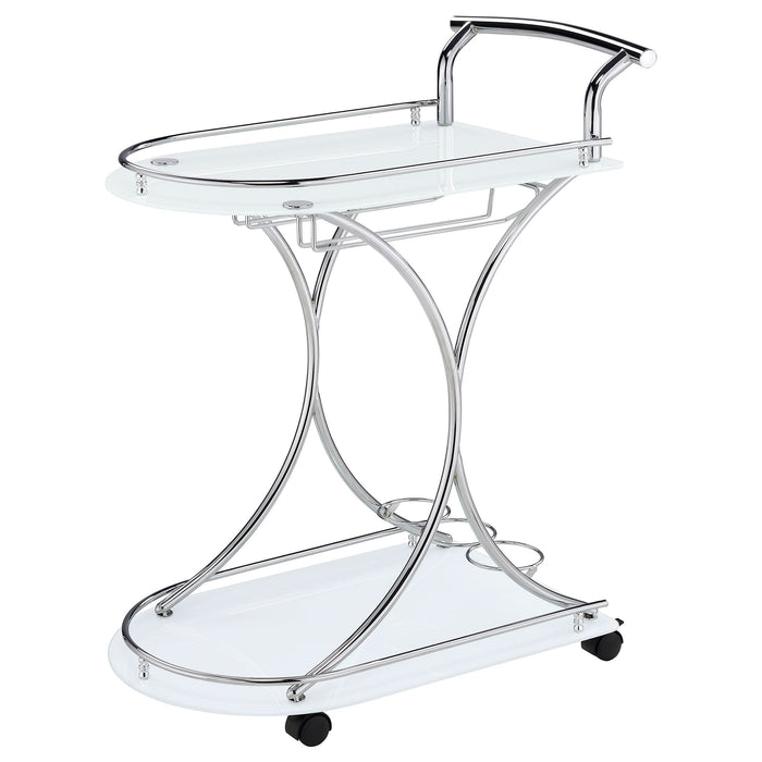 Elfman 2-tier Glass Shelf Metal Bar Cart White and Chrome - Walo Furniture 