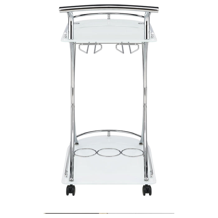 Elfman 2-tier Glass Shelf Metal Bar Cart White and Chrome - Walo Furniture 