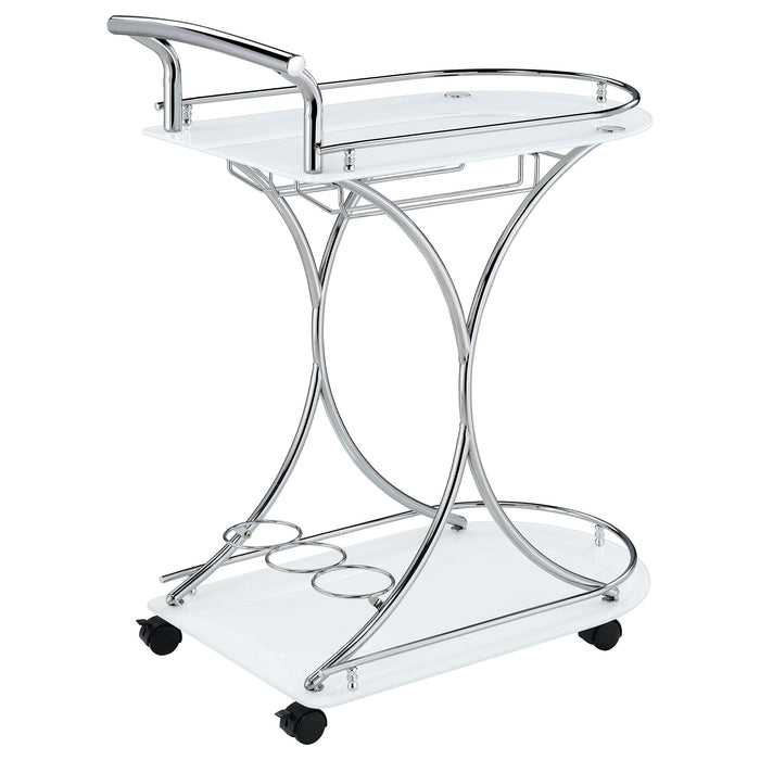 Elfman 2-tier Glass Shelf Metal Bar Cart White and Chrome - Walo Furniture 