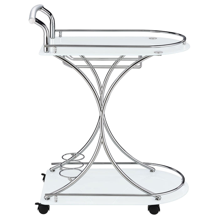 Elfman 2-tier Glass Shelf Metal Bar Cart White and Chrome - Walo Furniture 