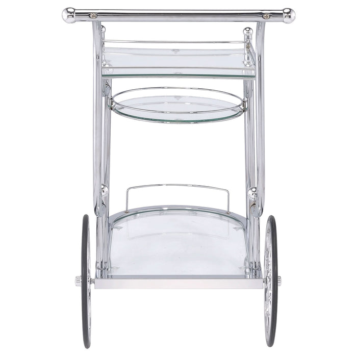 Sarandon 3-tier Glass Shelf Metal Bar Cart Chrome - Walo Furniture 