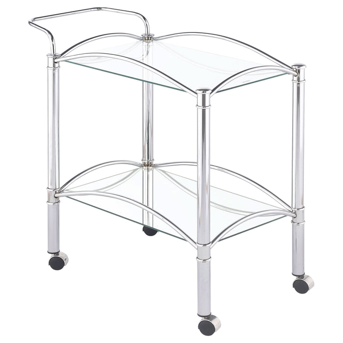 Shadix 2-tier Rectangular Glass Shelf Metal Bar Cart Chrome - Walo Furniture 