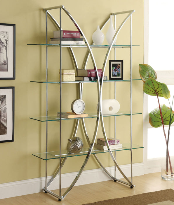 Larson 73-inch 4-shelf Glass Bookshelf Chrome - Walo Furniture 