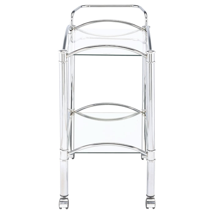 Shadix 2-tier Rectangular Glass Shelf Metal Bar Cart Chrome - Walo Furniture 