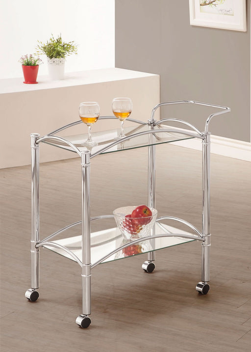 Shadix 2-tier Rectangular Glass Shelf Metal Bar Cart Chrome - Walo Furniture 