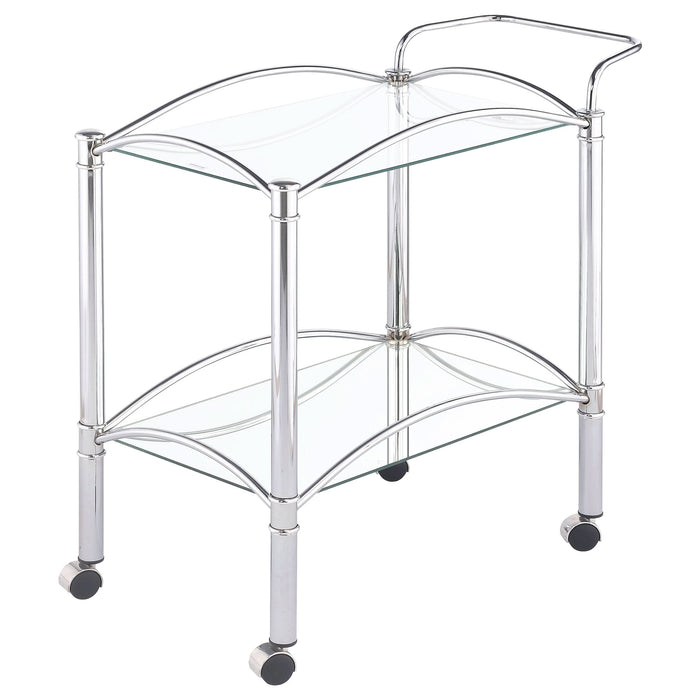 Shadix 2-tier Rectangular Glass Shelf Metal Bar Cart Chrome - Walo Furniture 