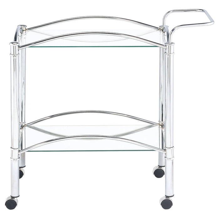 Shadix 2-tier Rectangular Glass Shelf Metal Bar Cart Chrome - Walo Furniture 