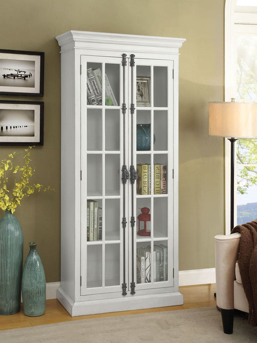 Toni 2-door Wood Tall Storage Cabinet Distressed White - Walo Furniture 