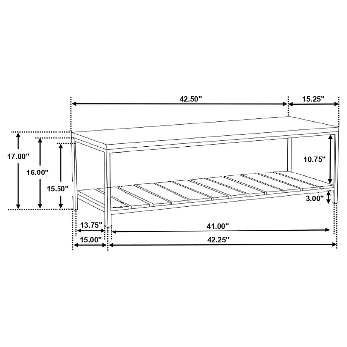 Gerbera Wood Accent Bench with Shelf Natural and Gunmetal - Walo Furniture 