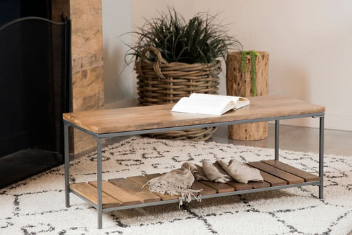 Gerbera Wood Accent Bench with Shelf Natural and Gunmetal - Walo Furniture 