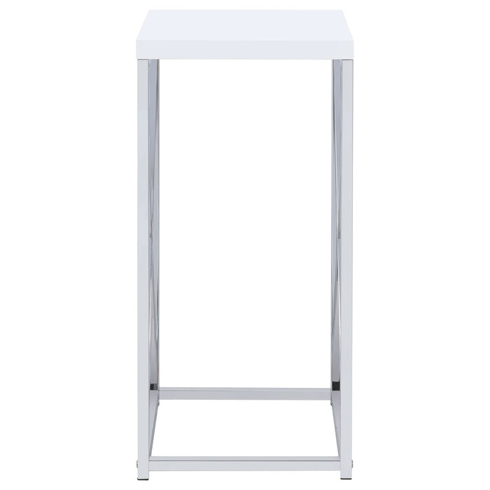 Edmund Square Accent Side Table White High Gloss and Chrome - Walo Furniture 