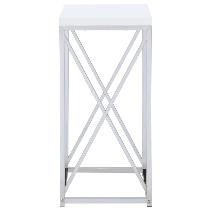 Edmund Square Accent Side Table White High Gloss and Chrome - Walo Furniture 