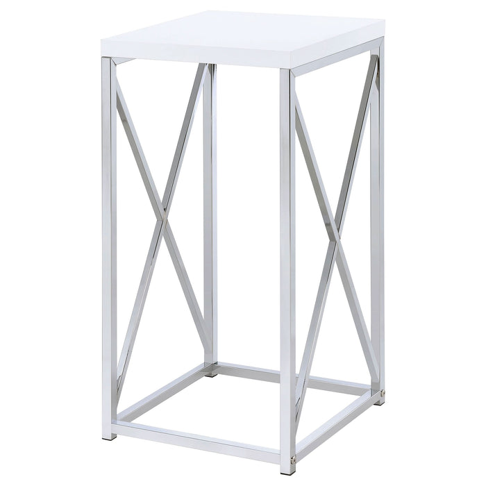 Edmund Square Accent Side Table White High Gloss and Chrome - Walo Furniture 