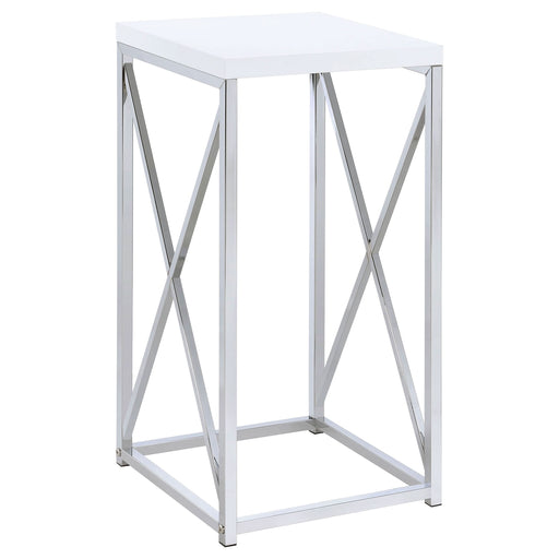 Edmund Square Accent Side Table White High Gloss and Chrome - Walo Furniture 