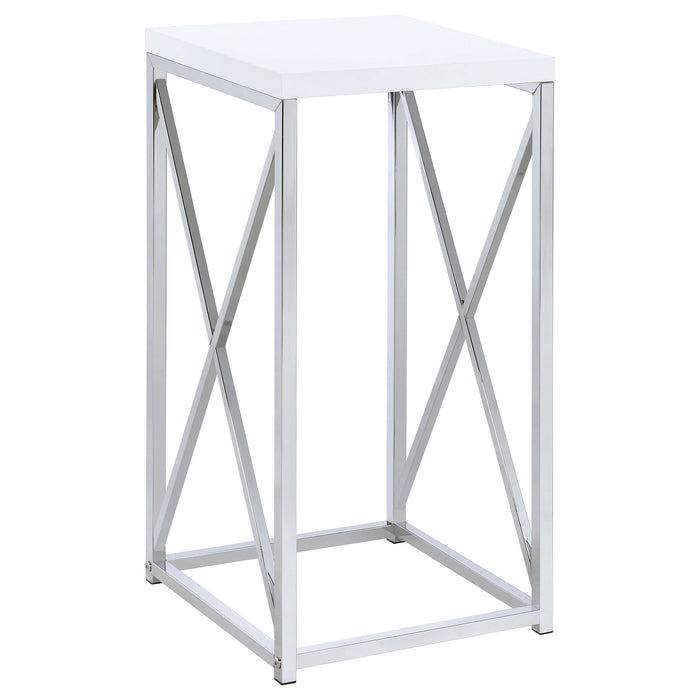 Edmund Square Accent Side Table White High Gloss and Chrome - Walo Furniture 