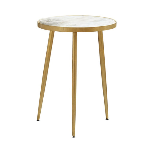 Acheson Round Marble Top Side Table White and Gold - Walo Furniture 