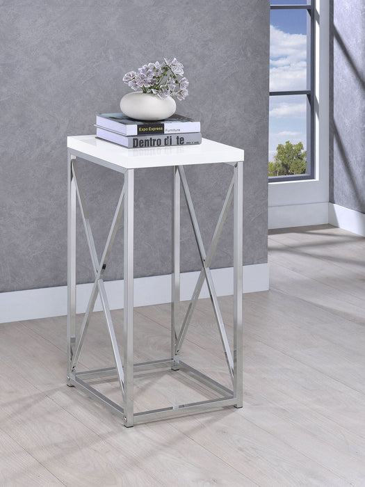 Edmund Square Accent Side Table White High Gloss and Chrome - Walo Furniture 