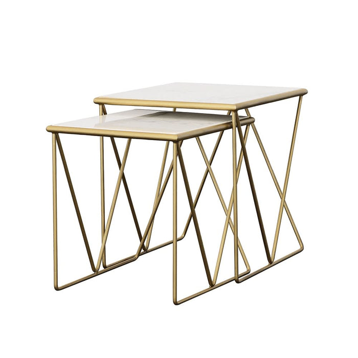 Bette 2-piece Marble Top Nesting Table Set White and Gold - Walo Furniture 