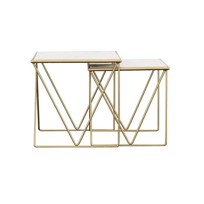 Bette 2-piece Marble Top Nesting Table Set White and Gold - Walo Furniture 