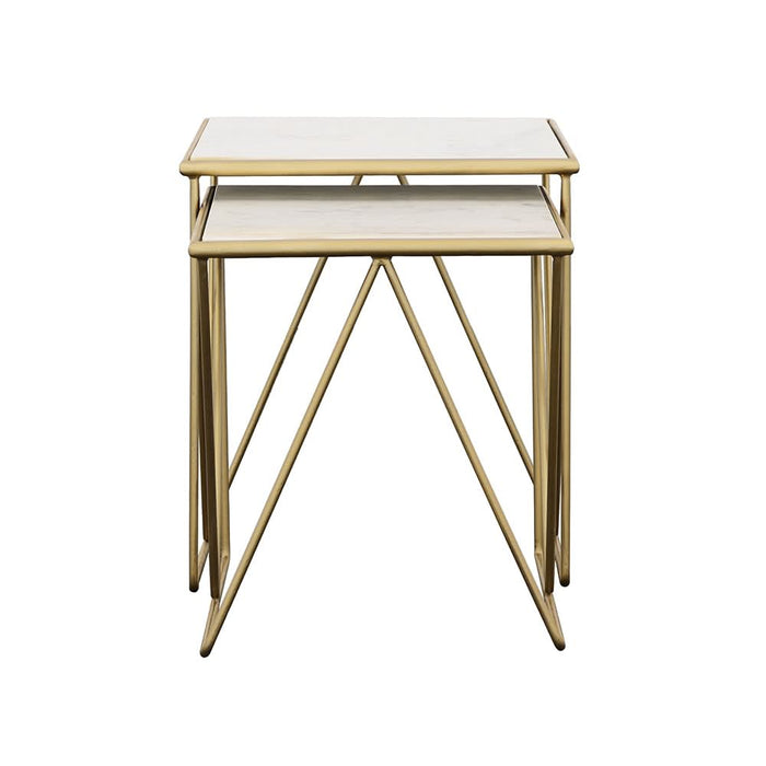 Bette 2-piece Marble Top Nesting Table Set White and Gold - Walo Furniture 