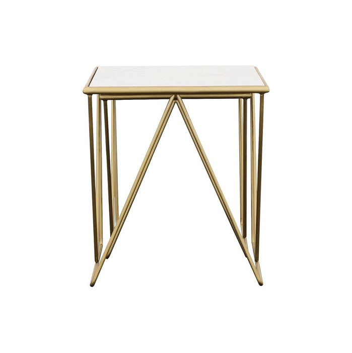 Bette 2-piece Marble Top Nesting Table Set White and Gold - Walo Furniture 