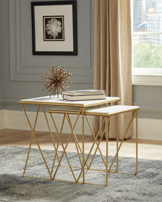 Bette 2-piece Marble Top Nesting Table Set White and Gold - Walo Furniture 