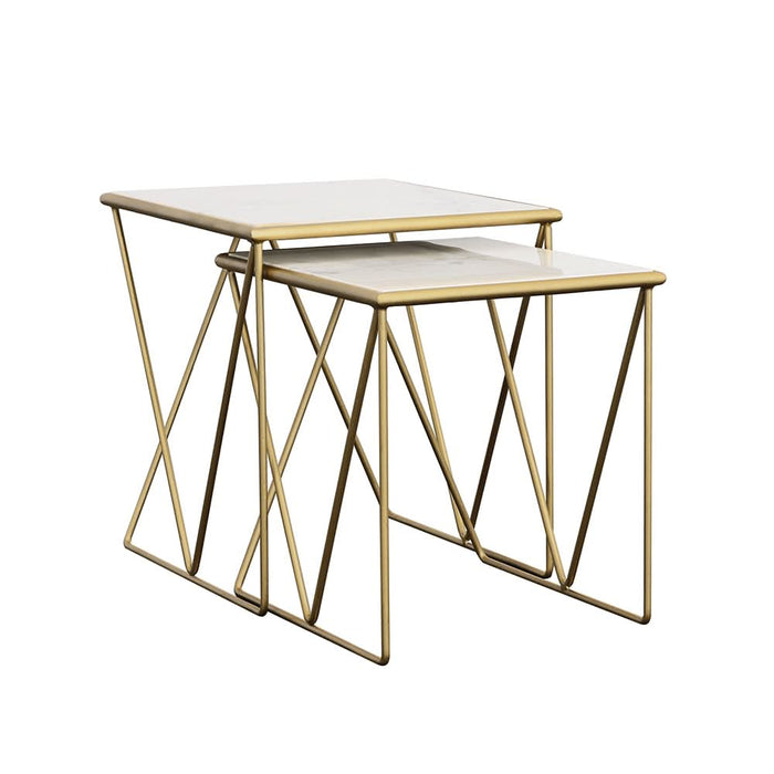 Bette 2-piece Marble Top Nesting Table Set White and Gold - Walo Furniture 