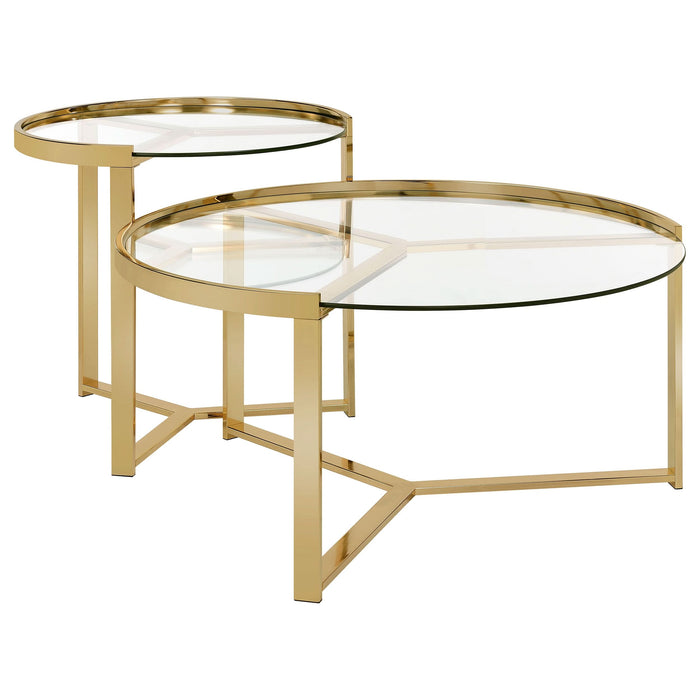 Delia 2-Piece Round Glass Top Nesting Coffee Table Gold - Walo Furniture 