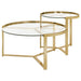 Delia 2-Piece Round Glass Top Nesting Coffee Table Gold - Walo Furniture 