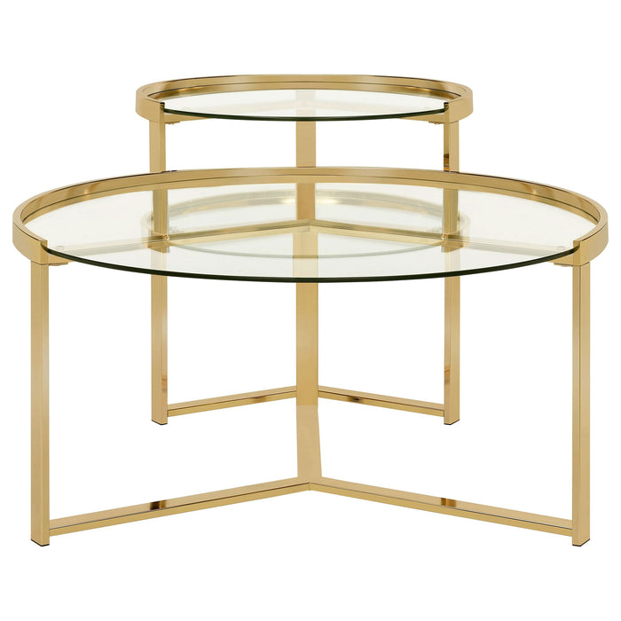 Delia 2-Piece Round Glass Top Nesting Coffee Table Gold - Walo Furniture 