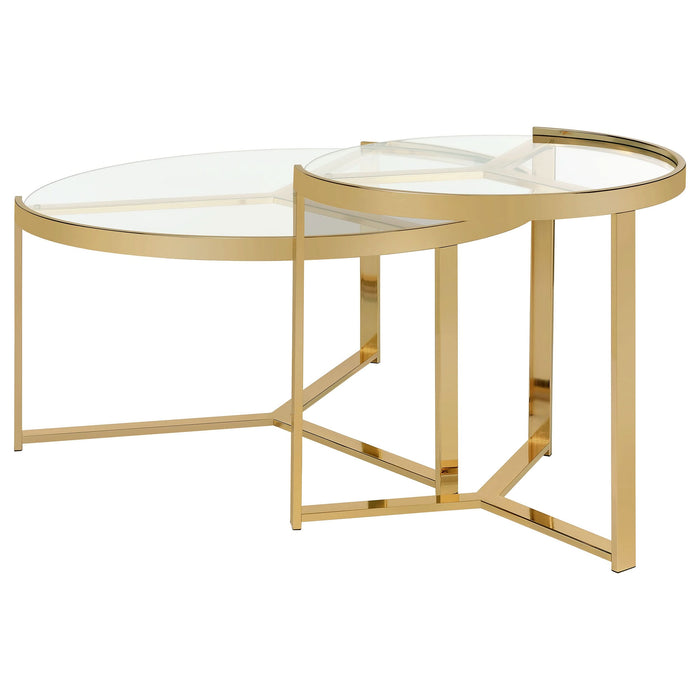 Delia 2-Piece Round Glass Top Nesting Coffee Table Gold - Walo Furniture 