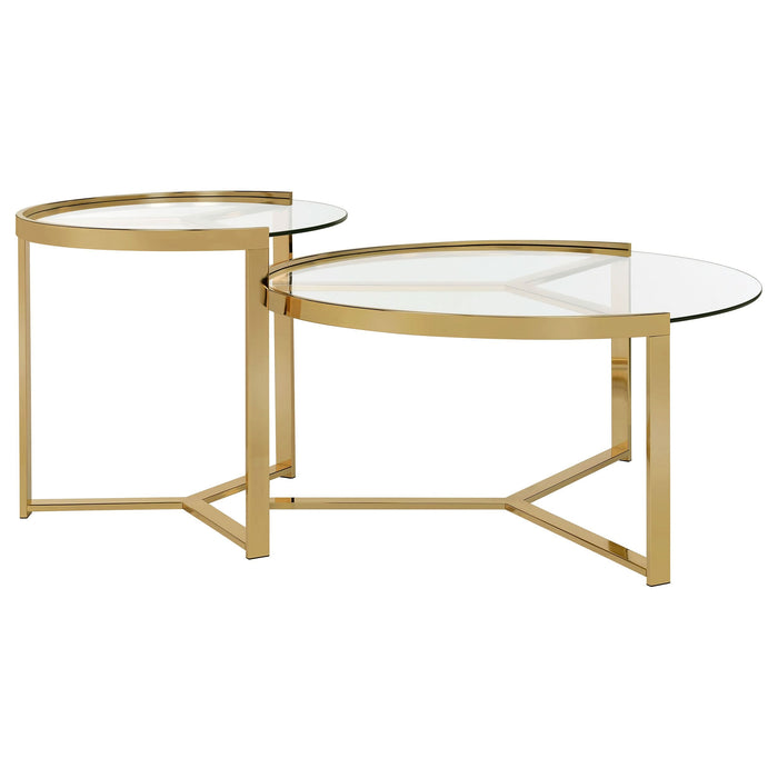 Delia 2-Piece Round Glass Top Nesting Coffee Table Gold - Walo Furniture 