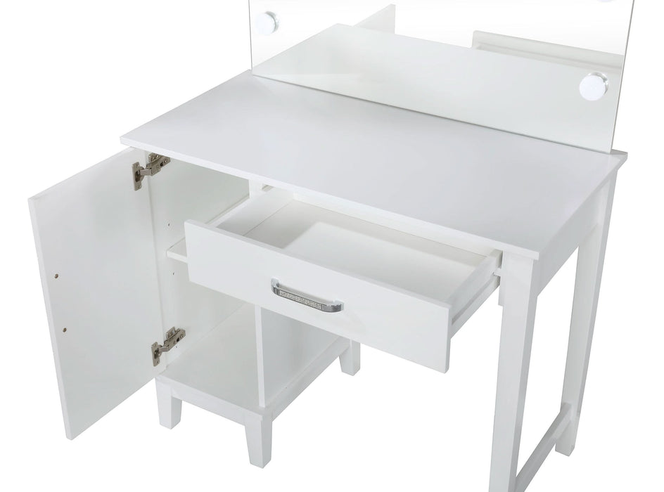 Elijah Vanity Set with Lighting & Stool White and Dark Grey - Walo Furniture 