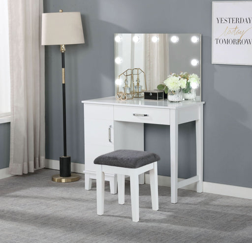 Elijah Vanity Set with Lighting & Stool White and Dark Grey - Walo Furniture 