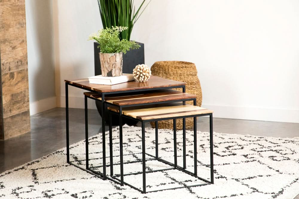 Belcourt 3-piece Square Nesting Tables Natural and Black - Walo Furniture 