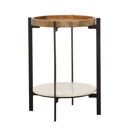 Adhvik Round End Side Table Marble Shelf Natural and Black - Walo Furniture 