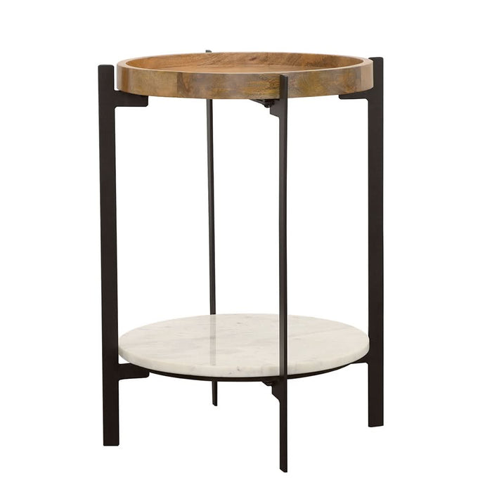 Adhvik Round End Side Table Marble Shelf Natural and Black - Walo Furniture 