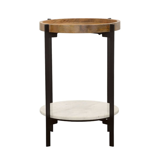 Adhvik Round End Side Table Marble Shelf Natural and Black - Walo Furniture 