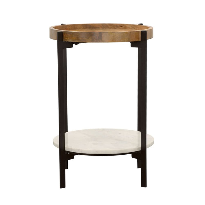 Adhvik Round End Side Table Marble Shelf Natural and Black - Walo Furniture 