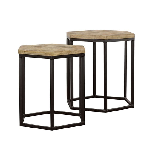 Adger 2-piece Hexagonal Nesting Tables Natural and Black - Walo Furniture 