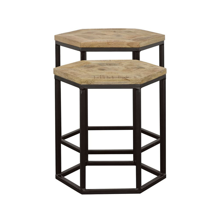 Adger 2-piece Hexagonal Nesting Tables Natural and Black - Walo Furniture 