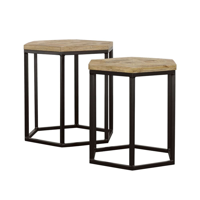 Adger 2-piece Hexagonal Nesting Tables Natural and Black - Walo Furniture 