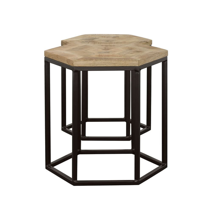 Adger 2-piece Hexagonal Nesting Tables Natural and Black - Walo Furniture 