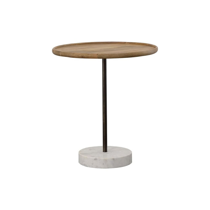 Ginevra Wood Top Marble Base Table Natural Brown and White - Walo Furniture 